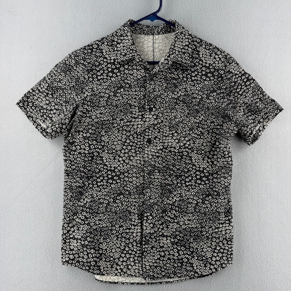 Lululemon Shirt Mens Medium Black Short Sleeve Button Up Stretch Woven